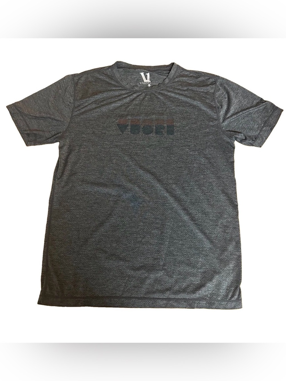 Vuori Men’s Large Gray Heather Performance Athletic T-Shirt V1 Logo